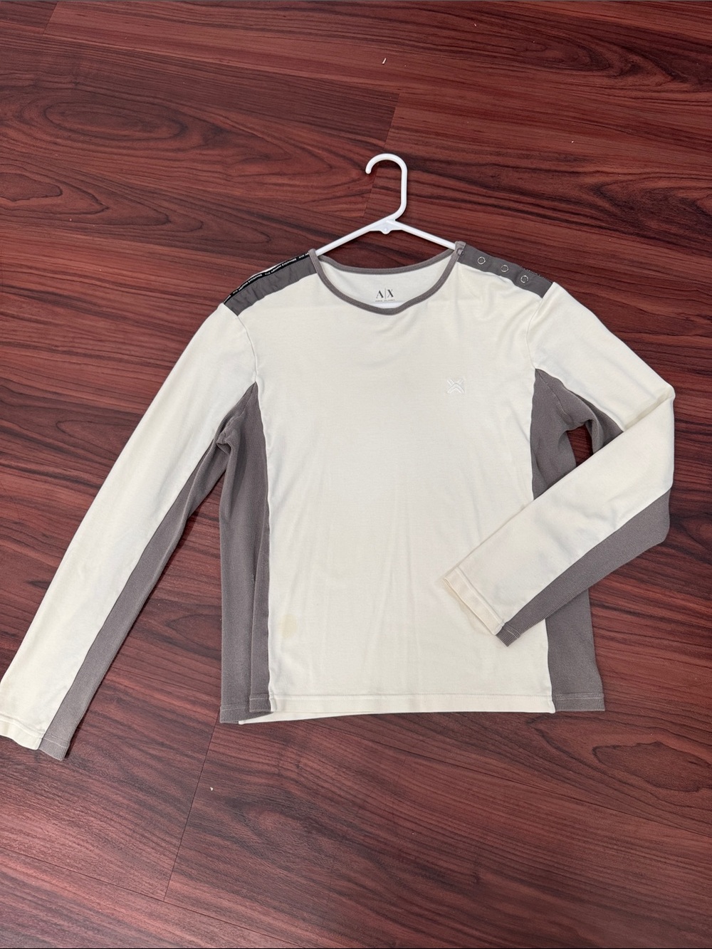 A/X Armani Exchange Kids Long-Sleeve Colorblock Top - Cream & Gray